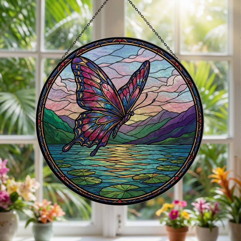 Panneau de vitrail papillon 12 "H 12", H 12 po x l 12 po