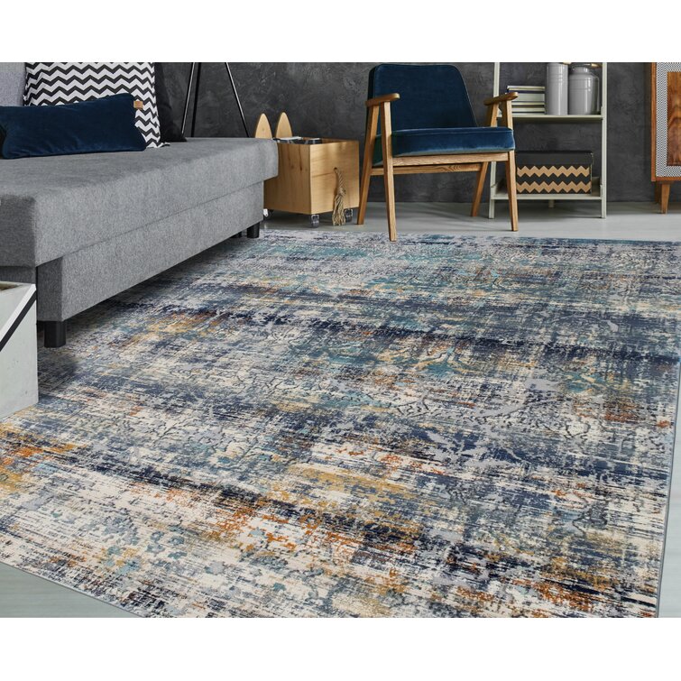 Ziebarth Abstract Blue Area Rug size 10’x14’