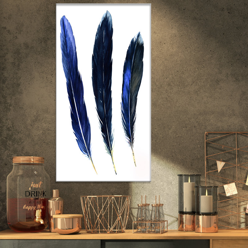 Trois plumes - imprimé, Toile tendue, H 32 po x l 16 po x P 1 po