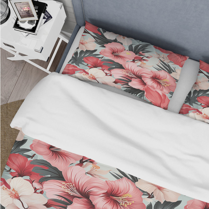 Ensemble de housse de couette Hibiscus Romance, Housse de couette pour grand lit et 2 taies décor