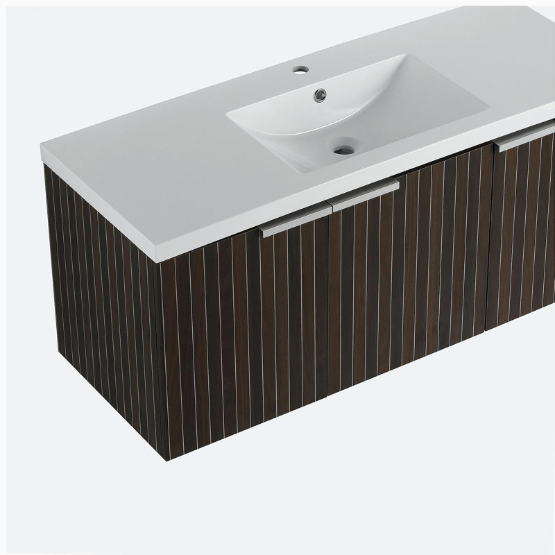 Armoire de salle de bain 48 po avec lavabo en résine, portes, conception à fixation flottante