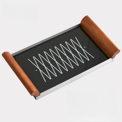 Rectangular Glass Ottoman Tray - 304 Stainless Steel & Solid Wood Oak Decorative Tray