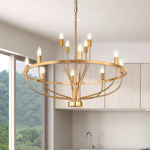 Iveliz 12 - Light Candle Style Wagon Wheel Chandelier