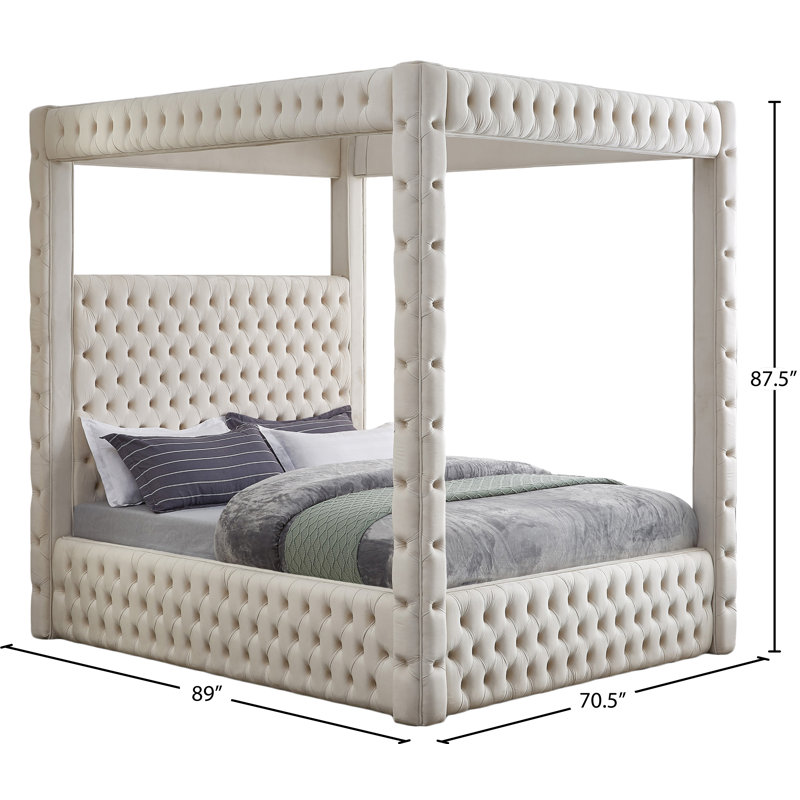 Ekke Upholstered Platform Bed, Beige Velvet, Queen