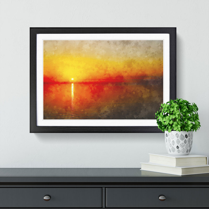 Reflection of an Orange Sunset - Framed Print, 24cm H x 33cm W x 2cm D, Black Framed