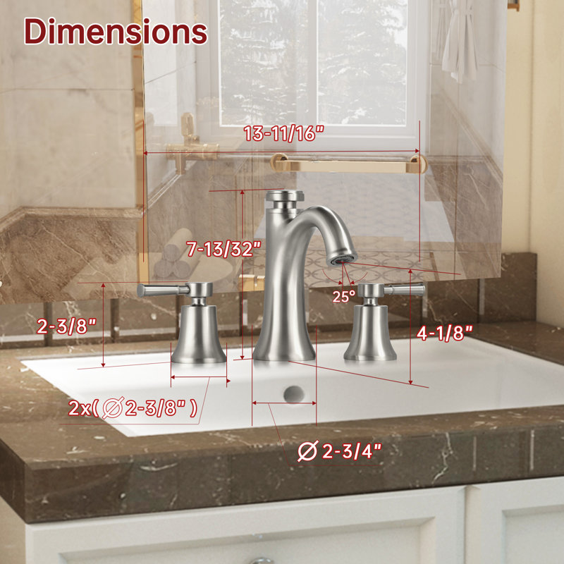 Robinet de salle de bain à deux poignées avec mémoire de température et anti-brûlure pour la famille Summerain, Nickel brossé