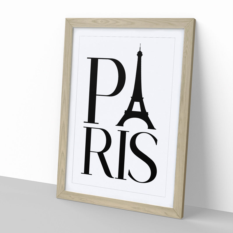 Paris - Picture Frame Typography, 48cm H x 36cm W x 2cm D, Oak Framed