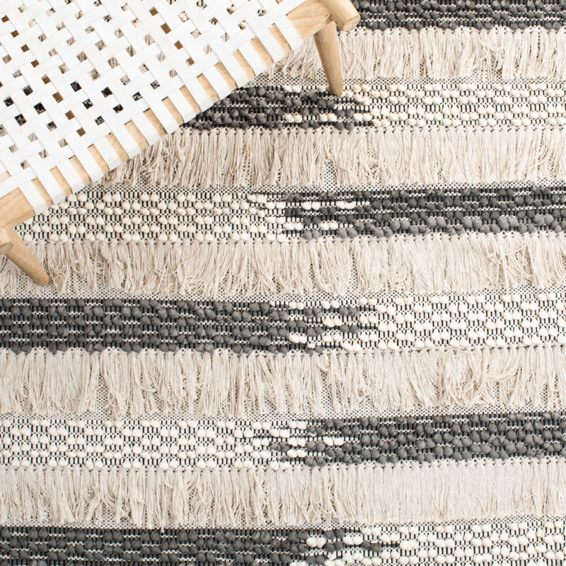 Artesha Hand Woven Cotton Striped Rug, Rectangle 5' x 8'