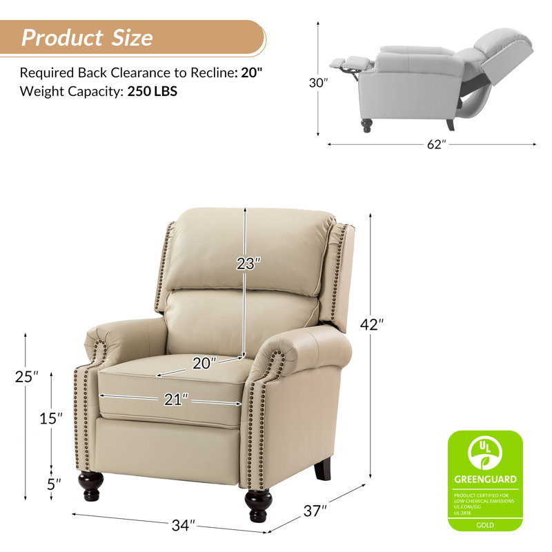 Fauteuil inclinable manuel en cuir véritable Adeesa, Cuir véritable beige