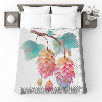 Couvre-lit Watercolor Hop Flowers Bedding Plants Floral