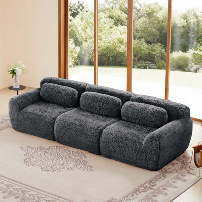 114''Soft And Fluffy Plush Fabric,Modular Sectional Sofa Couches,With Ottoman And Throw Pillows,For Study,Home Theater