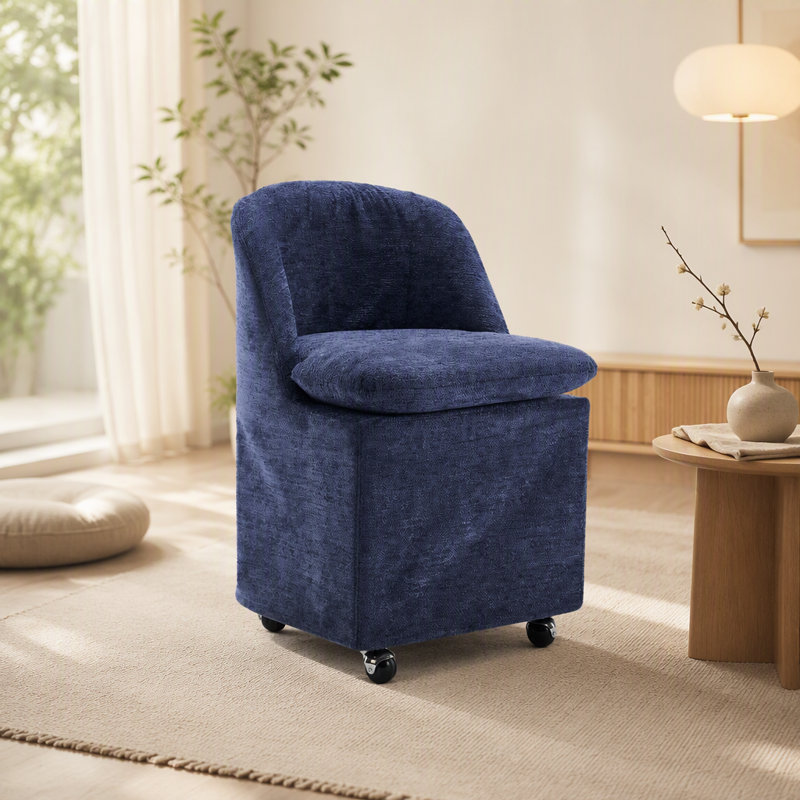 Ensemble de deux chaises de salle à manger en tissu chenille avec roues universelles pour un mouvement sans effort et une assise confortable dans n'importe quel espace intérieur