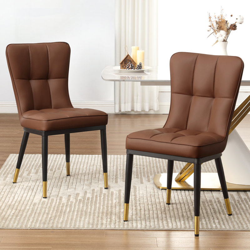 50CM Seat Height Upholstered Dining Chairs With High Back Metal Legs, Brown