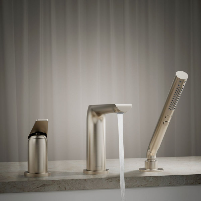 Avid Deck-Mount Bath Faucet With Handshower, Vibrant Brushed Nickel