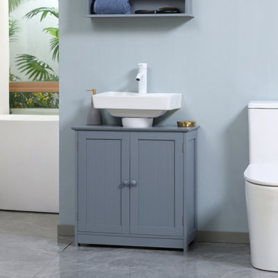 Under Sink Bathroom Cabinet With 2 Doors And Shelf, Pedestal Sink Bathroom Vanity Cabinet, Gray