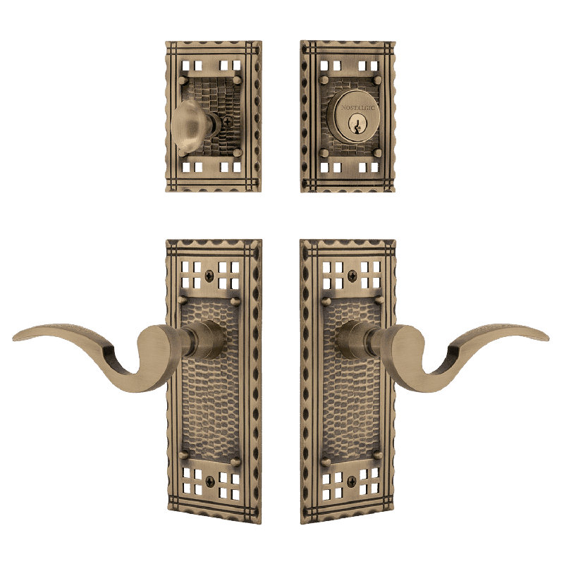 Ensemble d'entrée avec levier de manoir Nostalgic Warehouse Craftsman, Laiton antique, 2.375
