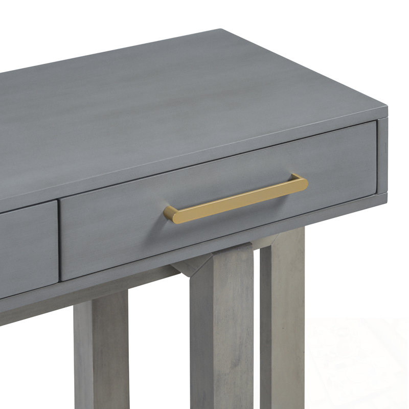 Wooden Console Table With Three Drawers, Antique Gray