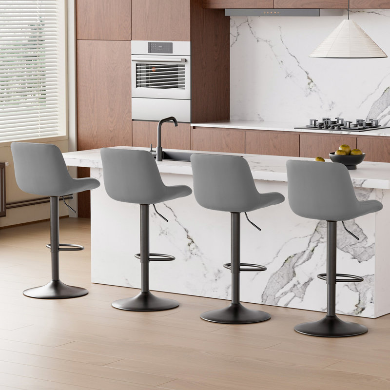 Swivel Upholstered Adjustable Height Counter Stool with Metal Frame, Dark Grey