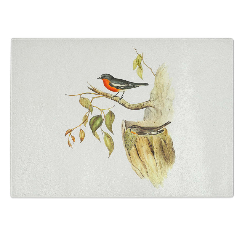Glass Flame-Breasted Robin by Elizabeth Gould Chopping Board, 28.5 cm W x 20 cm L