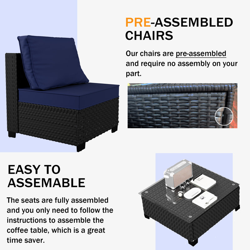  𝗣𝗿𝗲- 𝗮𝘀𝘀𝗲𝗺𝗯𝗹𝗲𝗱 𝗖𝗵𝗮𝗶𝗿𝘀, Canapé modulaire d'extérieur en rotin pour 2 personnes avec conversation et coussins épais