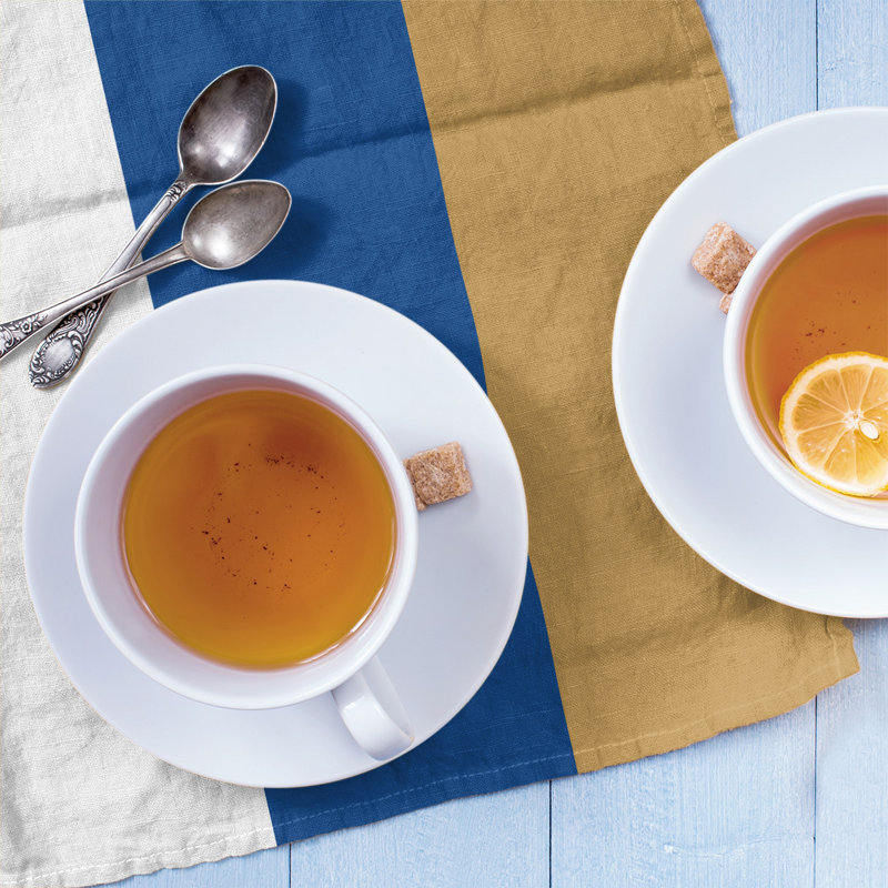 Stripe Tea Towel Kitchen Towel, Poly Twill, White/Blue/Gold Baseball
