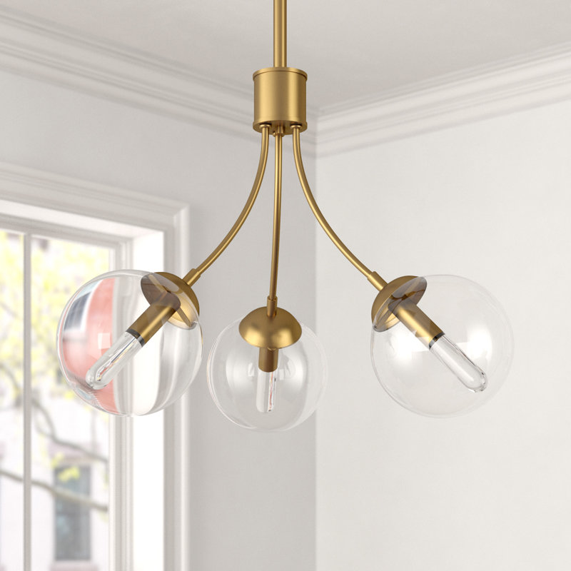 Lustre 3 lumières Meridian en laiton naturel, Laiton naturel