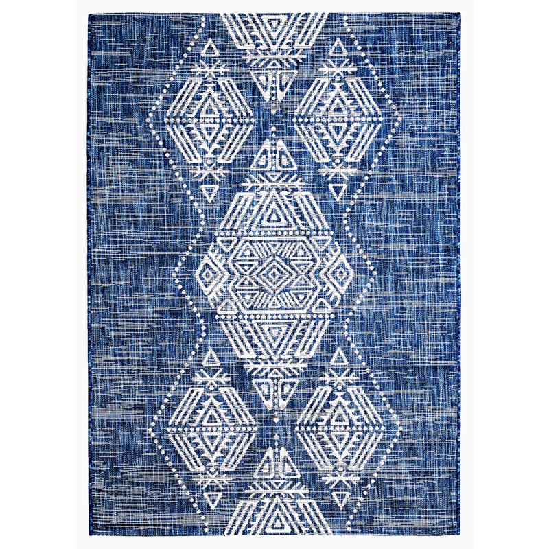 Outdoor Rug - Waterproof Easy to Clean Stain Resistant - Patio Indoor Outdoor Porch Deck Balcony Entryway - Boho Moroccan - Ariana - Blue