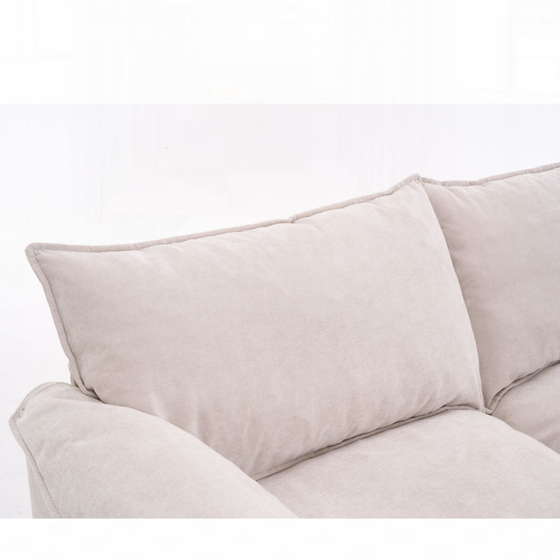 Canapé convertible 2 places avec repose-pieds Kian, Tissu beige