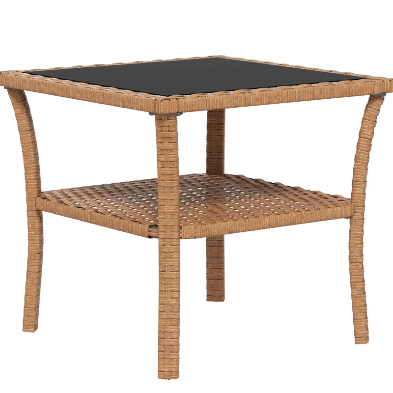 Table d'extérieur polyvalente avec verre trempé et 2 tablettes carrées en aluminium