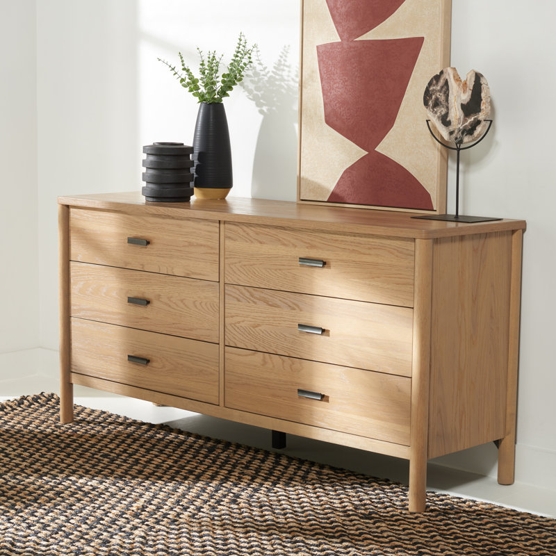 Commode 6 tiroirs en bois manufacturé et massif avec glissières à roulement à billes Kaplan , Naturel