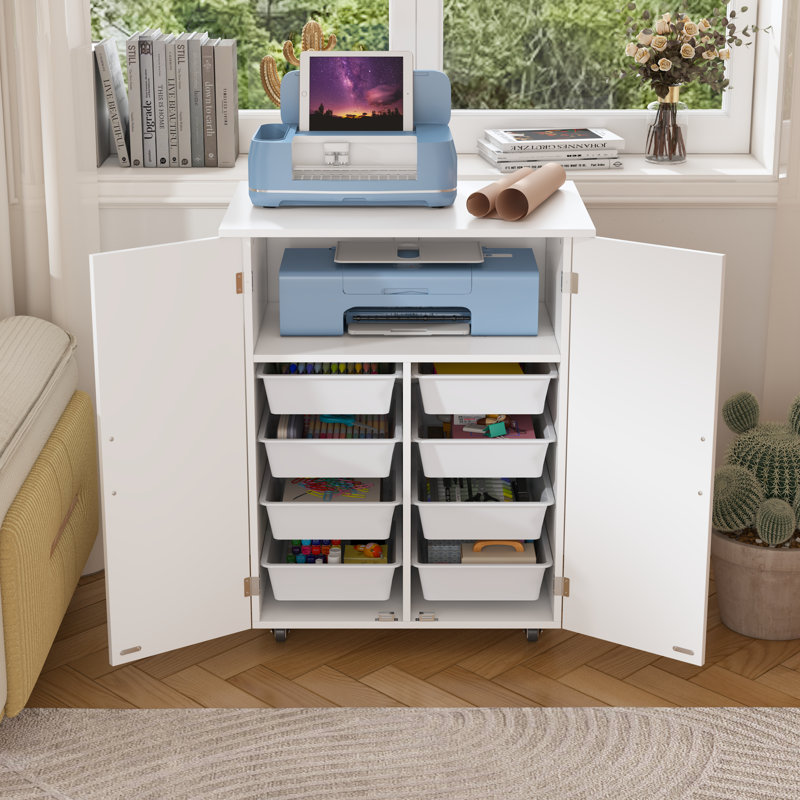 Two Door Craft & Sewing Tables With 8 Baskets And Wheels
