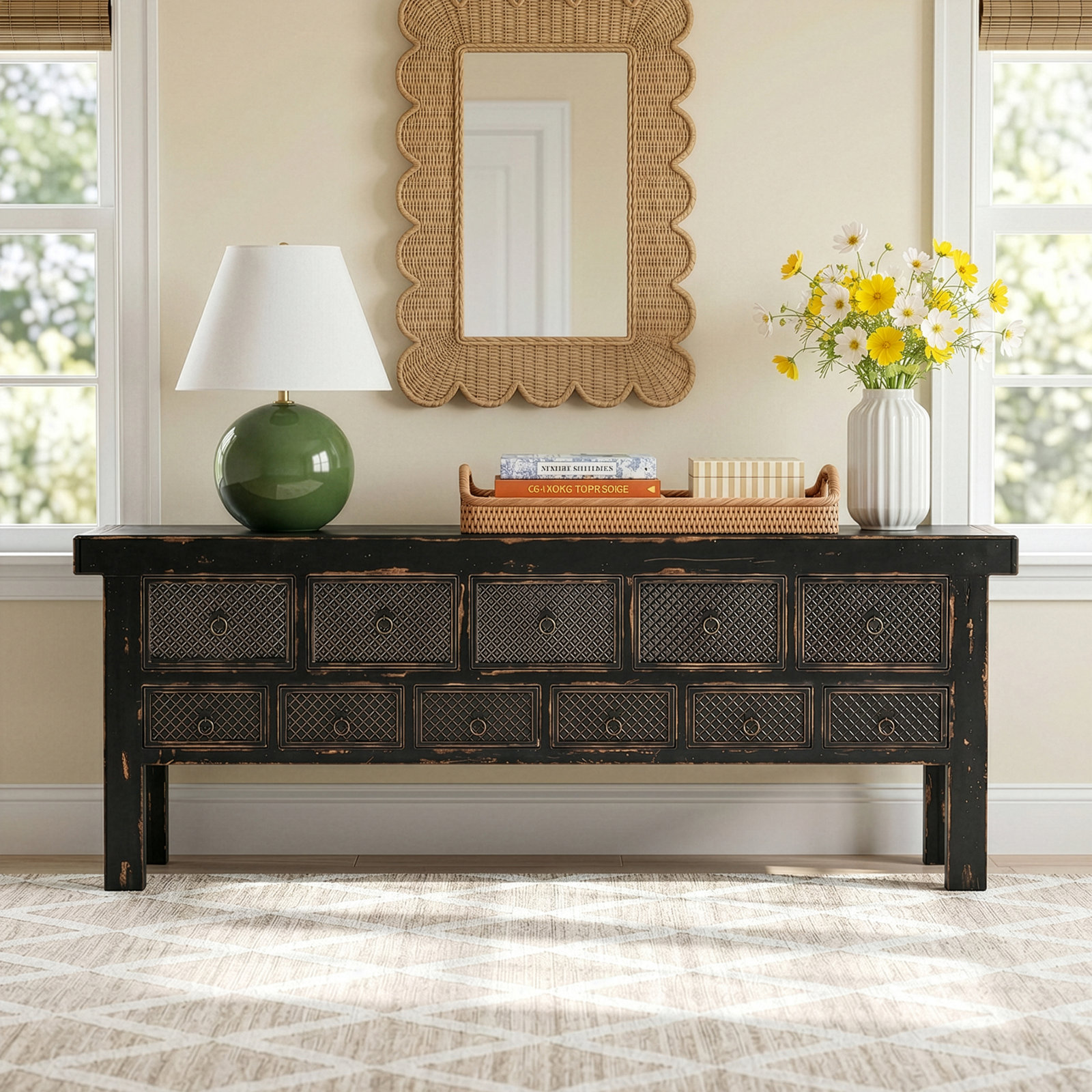Lahey 93'' Solid Wood Console Table, Black