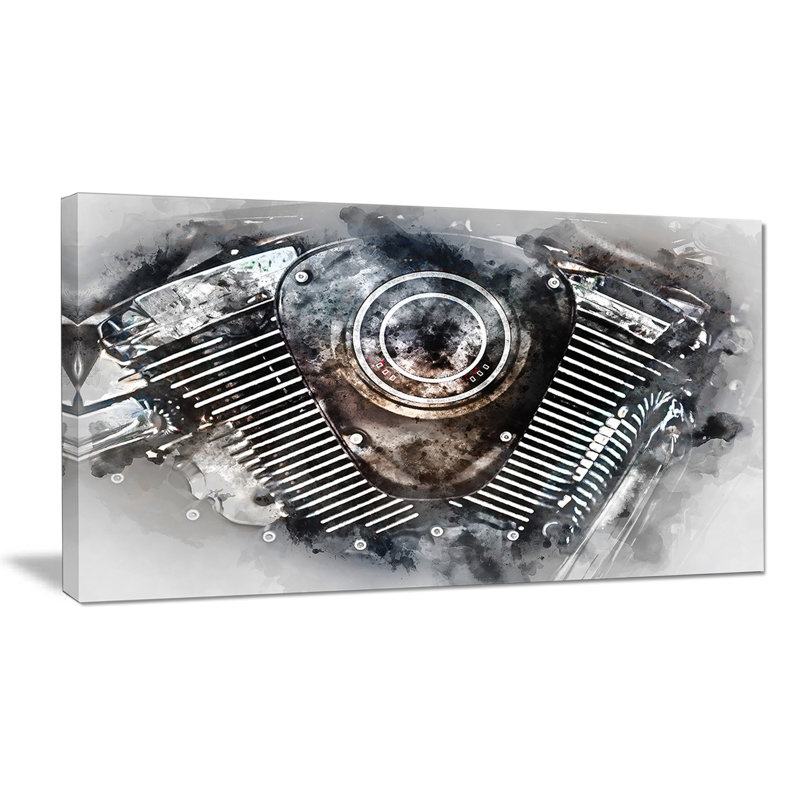 « motocyclette engine aquarelle », impression sur toile tendue, H 28 po x l 60 po