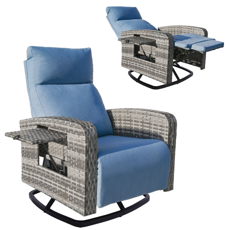 Outdoor 360° Swivel Rattan Recliner Chair, Blue, Gray Brown