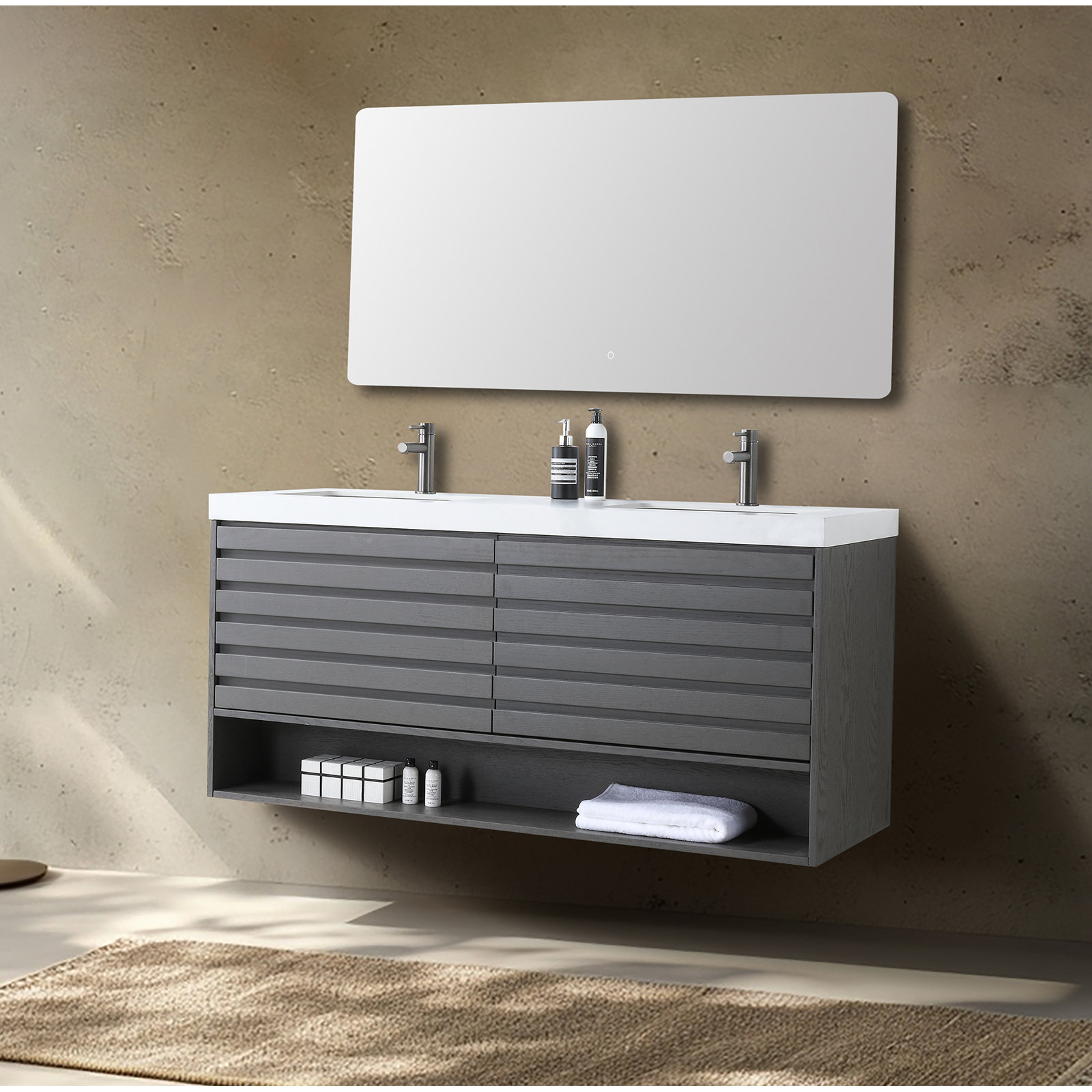 Maumelle 60" Cedar Double Bathroom Vanity, Charcoal, White