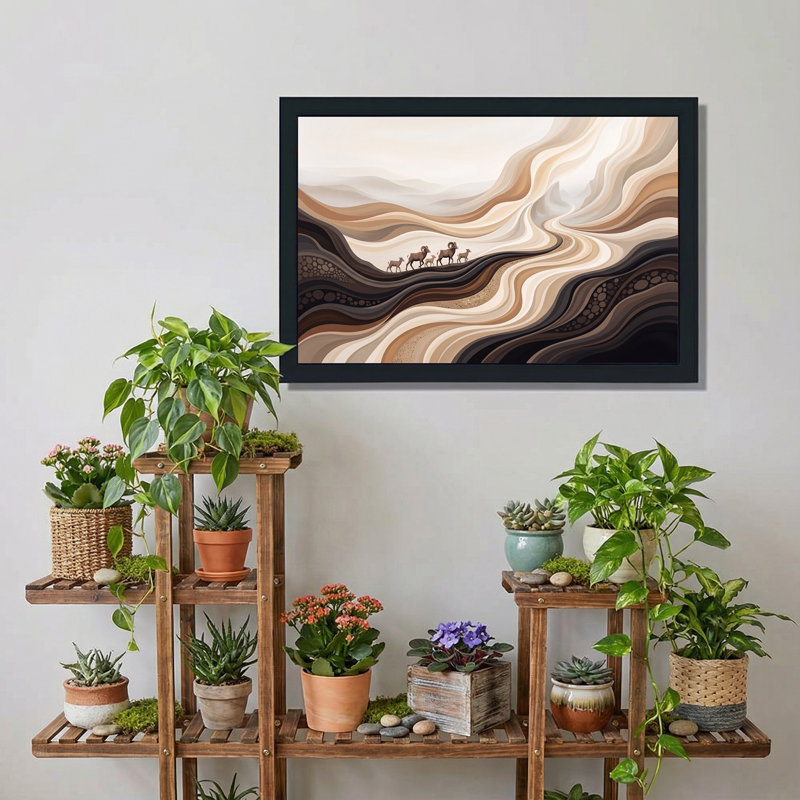 Bighorn Sheep on Wavy Earth Tone Layers, art mural sur toile, 16"H x 24"W