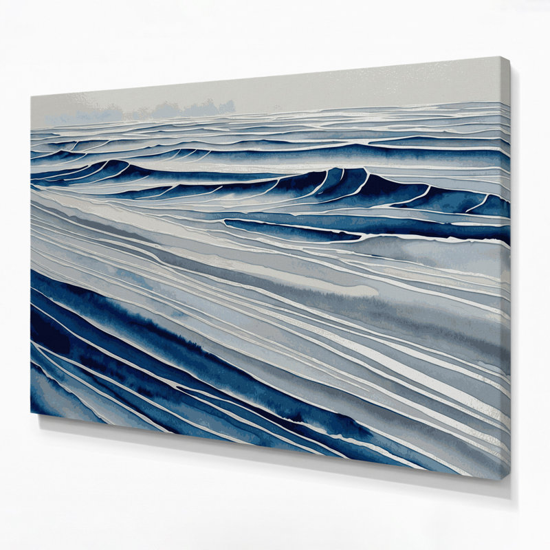 Art mural sur toile horizontal gris saphir rayé bleu clair, H 12 po x l 18 po