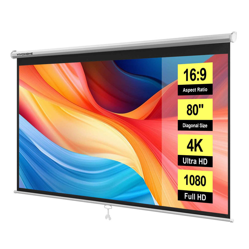Écran de projecteur manuel monté au plafond, White, 80 po en diagonale (49 po x 74 po)