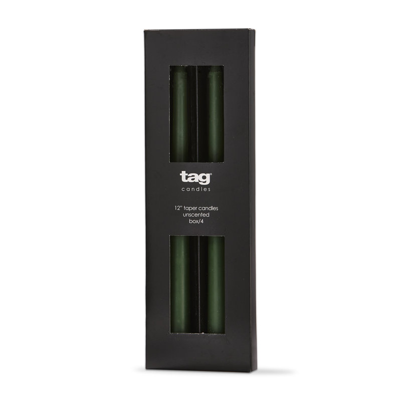 Unscented Taper Candle with Tin Holder, Hunter Green