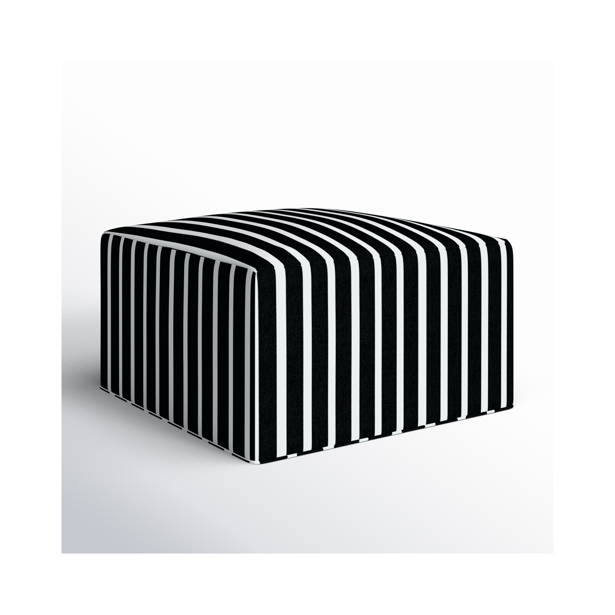 Eliana  Outdoor Ottoman, Shore Classic Black Stripe Sunbrella®