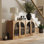 Buffet arqué avec portes et tablette en verre, brun clair