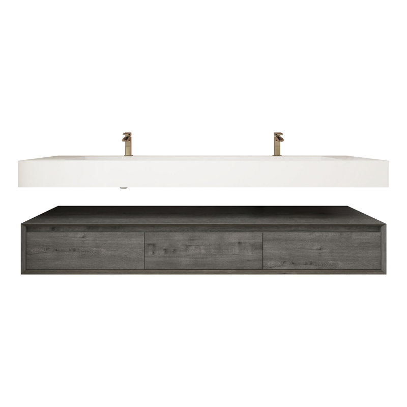 Alysa 71" Wall-Mounted Double Bathroom Vanity Set, Smoke Oak