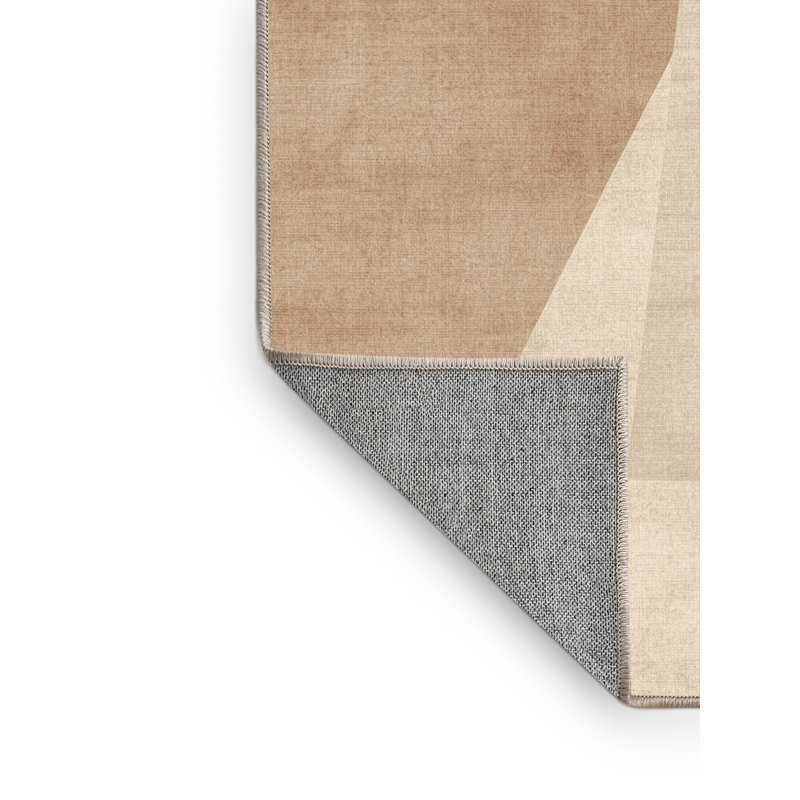 Tapis traditionnel beige lavable à la machine de couleur unie - reliure beige, 7x9
