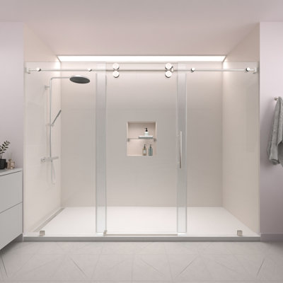 RadianceX 76"–80"W × 76"H Frameless Single Sliding Shower Door in Brushed Nickel with 3/8" Clear Glass