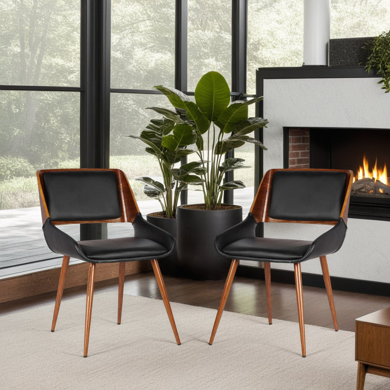 Chaise de salle à manger rembourrée Almar, Similicuir noir