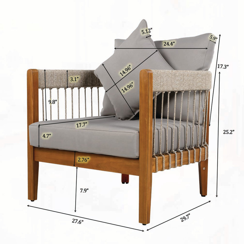 Acacia Wood Outdoor Club Chair, Gray