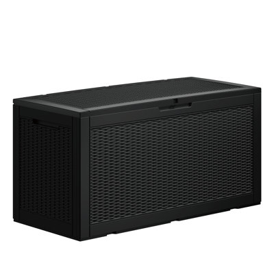 Decksplore 100 Gallons Water Resistant Resin Lockable Deck Box (Rattan weave style)