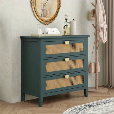 Armoire 3 tiroirs, rotin naturel, mobilier américain, convient à la chambre à coucher, au salon et au bureau