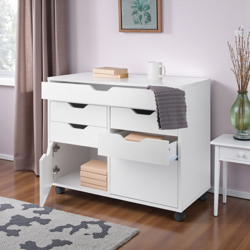 Armoire mobile à 5 tiroirs Sutton, H 26,12 po x l 32,12 po x P 15,87 po, Blanc