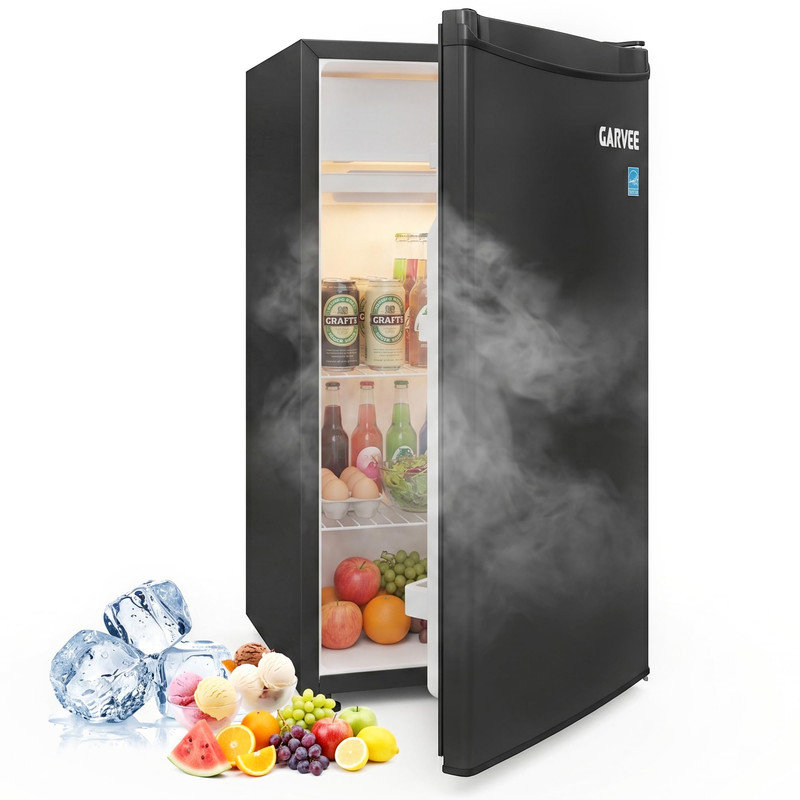 3,2 pieds cubes Pi. Mini réfrigérateur avec congélateur, réfrigérateur compact à une porte pour dortoir, bureau, chambre à coucher, cuisine, bar, tablettes réglables, lumière DEL
